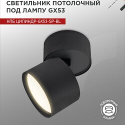 Светильник потолочный НПБ ЦИЛИНДР-GX53-SP-BL под лампу GX53 80х80мм черный IN HOME