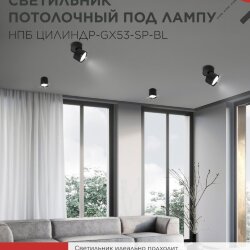 Светильник потолочный поворотный НПБ ЦИЛИНДР-GX53-SP-BL под GX53 80х80мм черный IN HOME