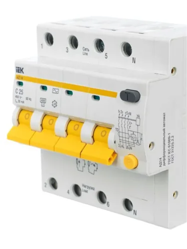 Выключатель автоматический дифференциального тока 4п C 25А 30мА тип AC 4.5кА АД-14 KARAT IEK MAD10-4-025-C-030 - фото 8