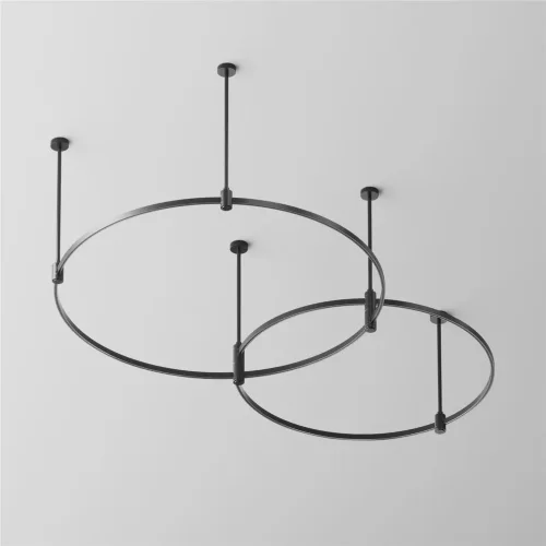 Готовая конструкция круглая двухровневая D800мм + D650мм на жестких подвесах Medium без без светильников и блока питания, черный (Черный) - фото