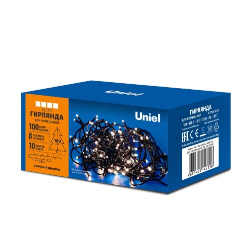 ULD-S1000-100-DGA WHITE IP20 Гирлянда светодиодная, 10м, 100 светодиодов, Белый свет, Провод зеленый - фото 8