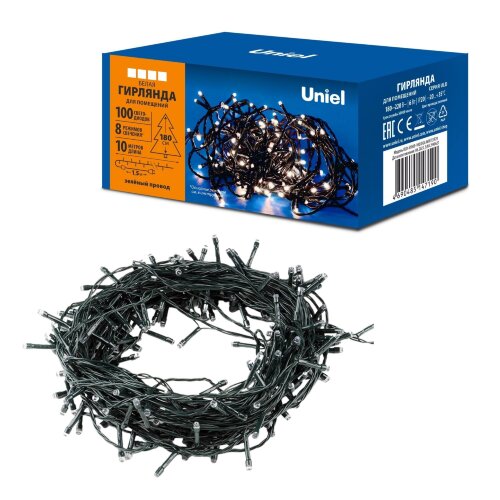 ULD-S1000-100-DGA WHITE IP20 Гирлянда светодиодная, 10м, 100 светодиодов, Белый свет, Провод зеленый - фото 9