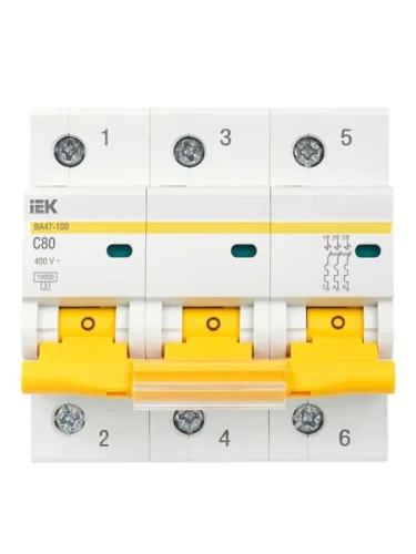 Выключатель автоматический модульный 3п C 80А 10кА ВА47-100 KARAT IEK MVA40-3-080-C - фото 2