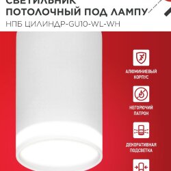 Светильник потолочный НПБ ЦИЛИНДР-GU10-WL-WH под лампу GU10 55х110мм белый IN HOME