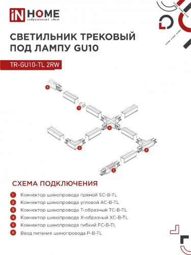 Светильник трековый TR-GU10-TL 2RW под лампу GU10 белый IN HOME - Фото 6