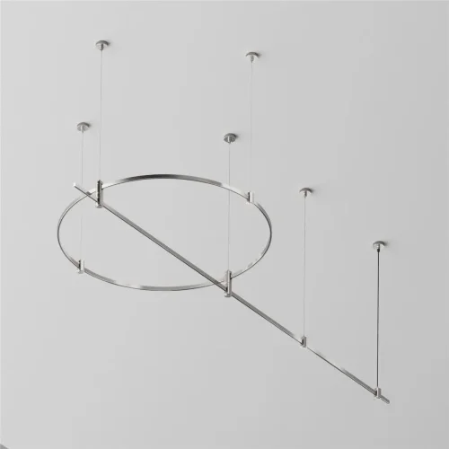 Готовая конструкция круглая + прямая двухуровневая на тросовых подвесах Hang без светильников и блока питания, платина (Платина) - фото