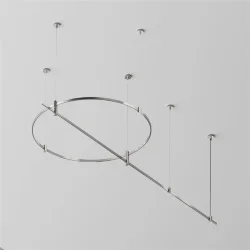 Готовая конструкция круглая + прямая двухуровневая на тросовых подвесах Hang без светильников и блока питания, платина (Платина)