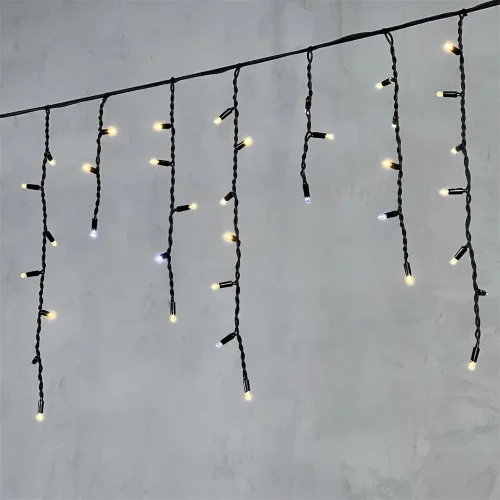 Гирлянда Бахрома 3,1 x 0,5 м Тепло-Белая с Мерцанием Белого Диода 220В, 120 LED, Провод Черный Каучук, IP65. Фото 1.