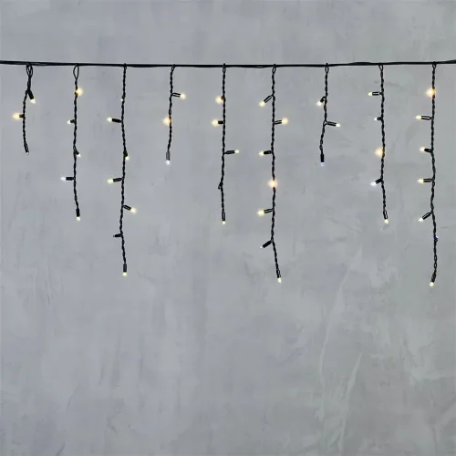 Гирлянда Бахрома 3,1 x 0,5 м Тепло-Белая с Мерцанием Белого Диода 220В, 120 LED, Провод Черный Каучук, IP65. Фото 6.