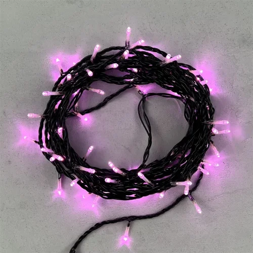 Гирлянда Нить 10м Розовая 24В, 100 LED, Провод Черный ПВХ, IP54. Фото 1.