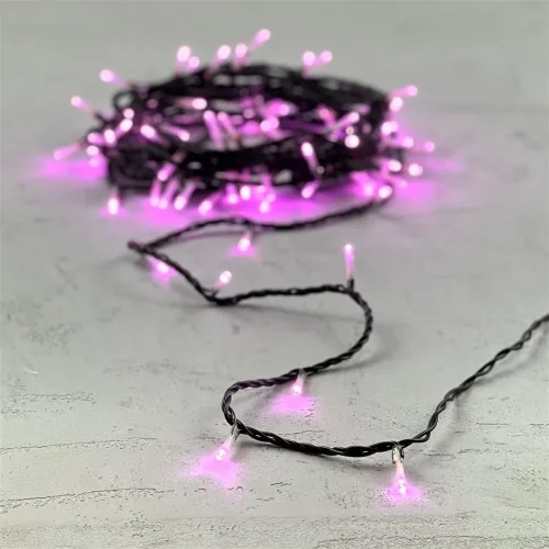 Гирлянда Нить 10м Розовая 24В, 100 LED, Провод Черный ПВХ, IP54. Фото 6.