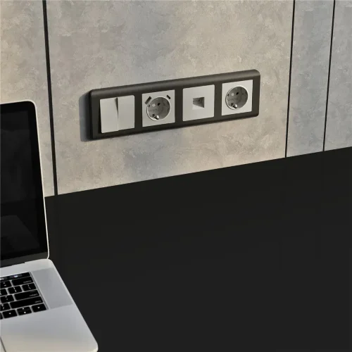 Розетка с заземлением и шторками (дымчатый) W1271104 - фото 2