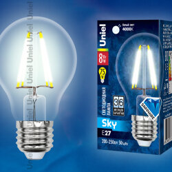 LED-A60-8W-NW-E27-CL PLS02WH Лампа светодиодная, Форма A, прозрачная, Серия Sky, Белый свет