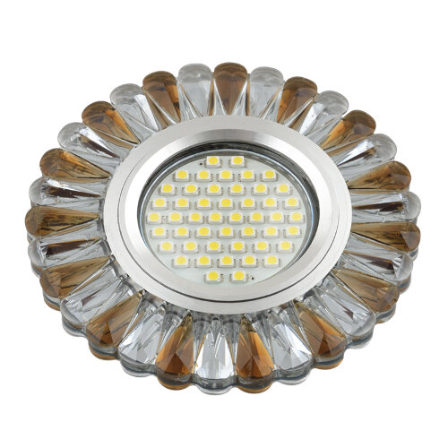 DLS-L145 GU5.3 GLASSY-TEA Светильник декоративный встраиваемый, серия Luciole, Без лампы, цоколь GU5.3, Доп, светодиодная подсветка 3Вт, Стекло, Зеркальный-прозрачный+светло-коричневый, ТМ Fametto - фото 1