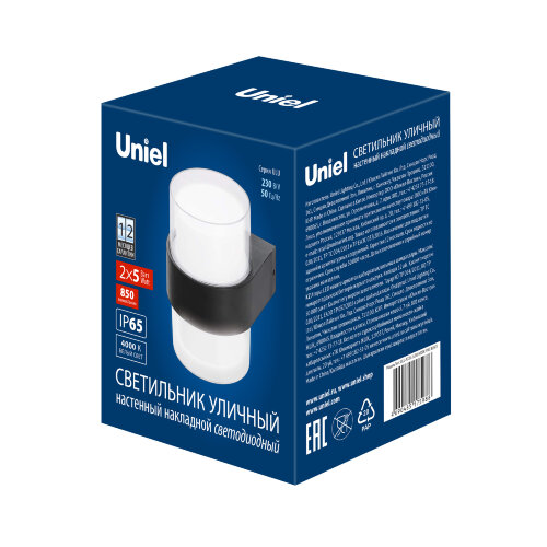 ULU-P22B-2x5W/4000K IP65 BLACK Светильник светодиодный уличный. Архитектурный накладной. Белый свет (4000K) Корпус черный. TM Uniel - фото