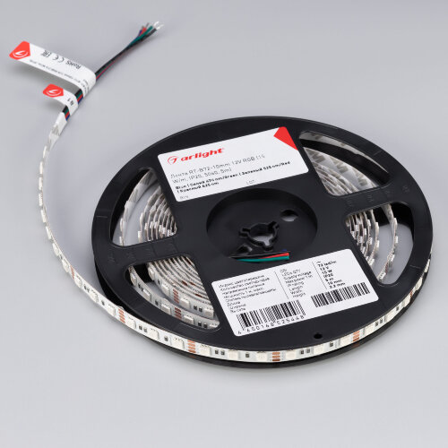 Светодиодная лента RT-B72-10mm 12V RGB (15 W/m, IP20, 5060, 5m) (Arlight, 15 Вт/м, IP20) - фото 5