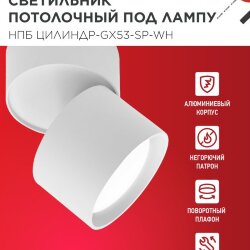 Светильник потолочный поворотный НПБ ЦИЛИНДР-GX53-SP-WH под GX53 80х80мм белый IN HOME