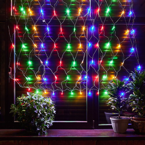 ULD-N1515-96-TTK MULTI IP44 Сетка светодиодная с эффектом мерцания, 1.5х1.5м, Соединяемая, 96 светодиодов, Разноцветный свет, Провод прозрачный, TM Uniel - фото 4