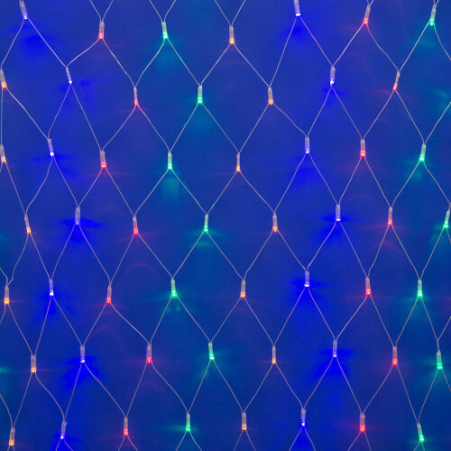 ULD-N1515-96/TTK MULTI IP44 Сетка светодиодная с эффектом мерцания, 1,5х1,5м. Соединяемая. 96 светодиодов. Разноцветный свет. Провод прозрачный. TM Uniel - фото