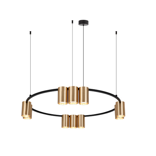 DK4065-BK+SG Подвесной светильник ORBIT , IP20, 10xGU10 LED до 15 Вт, черный + сатинированное золото, алюминий. Фото 3
