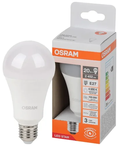 Лампа светодиодная LS 20W/4000K (=250W) E27 | LED Star 3Y | Груша | - OSRAM. Фото 2