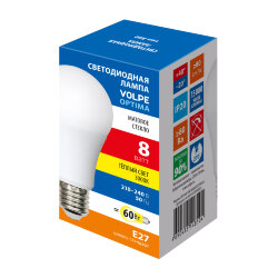 LED-A60-8W-3000K-E27-FR-SLS Лампа светодиодная, Форма A, матовая, Теплый белый свет 3000K