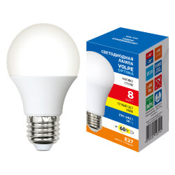LED-A60-8W-3000K-E27-FR-SLS Лампа светодиодная, Форма A, матовая, Теплый белый свет 3000K