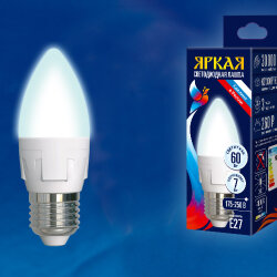 LED-C37 7W-NW-E27-FR PLP01WH Лампа светодиодная, Форма свеча, матовая, Серия ЯРКАЯ, Белый свет 4000K