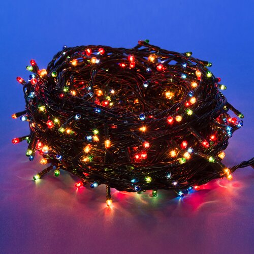 UDL-S2500-500-DGA MULTI IP20 MINI Гирлянда с контроллером, 25м, 500 миниламп накаливания, Разноцветный свет, Провод зеленый. - фото 1