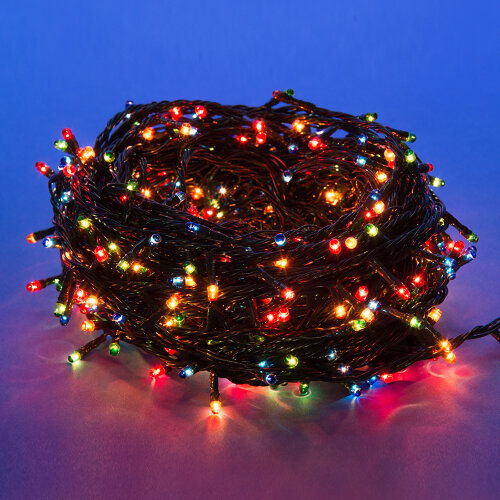 UDL-S2500-500/DGA MULTI IP20 MINI Гирлянда с контроллером, 25м, 500 миниламп накаливания, Разноцветный свет, Провод зеленый. - фото