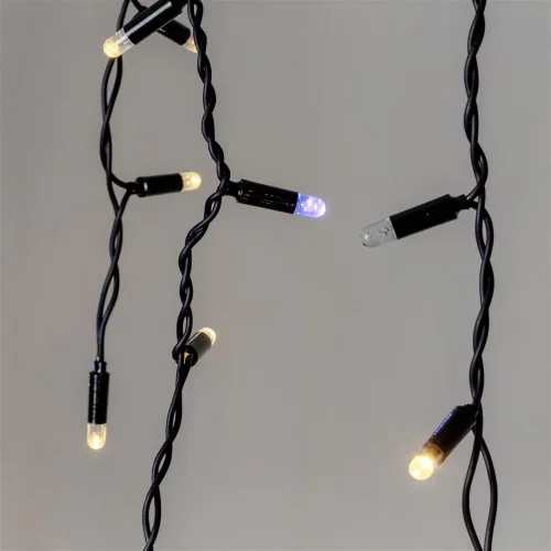 Гирлянда Бахрома 3,1 x 0,5 м Тепло-Белая с Мерцанием Белого Диода 220В, 120 LED, Провод Черный Каучук 2,3мм, IP65. Фото 3.