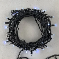 Гирлянда Нить 10м Белая с Мерцанием Каждого Диода 220В, 75 LED, Провод Черный Каучук, IP65