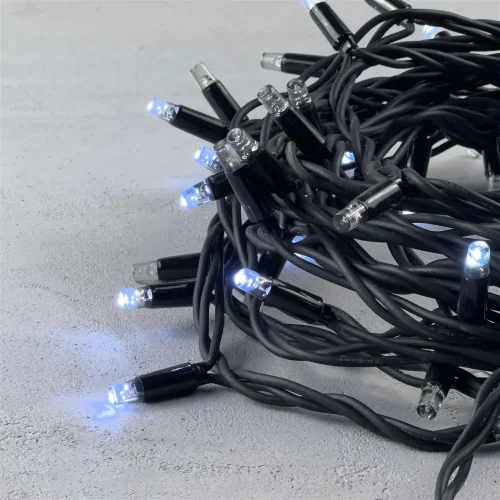 Гирлянда Нить 10м Белая с Мерцанием Каждого Диода 220В, 75 LED, Провод Черный Каучук, IP65. Фото 2.