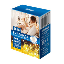 ULD-S1000-100-SCB-3AA WHITE IP20 DEW Гирлянда светодиодная на батарейках 3AA не в-к, Роса, 10м, 100 светодиодов, Белый свет, Провод медный, TM Uniel