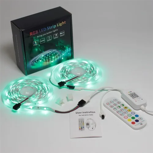 Набор светодиодной ленты 10XRGB30-A02 X12 (12V, RGB 30led/m 2x5m, IR, Wi-Fi, адаптер 220V, IP20) - фото III