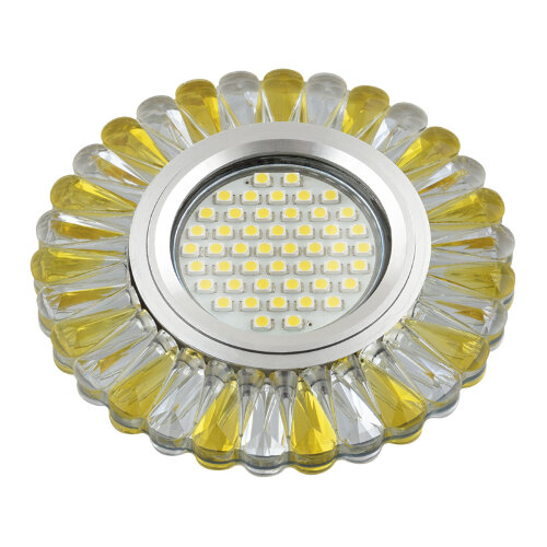 DLS-L145 GU5.3 GLASSY/GOLD Светильник декоративный встраиваемый, серия Luciole. Без лампы, цоколь GU5.3. Доп. светодиодная подсветка 3Вт. Стекло. Зеркальный/прозрачный+светло-желтый. ТМ Fametto - фото
