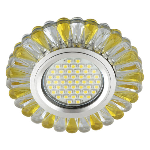 DLS-L145 GU5.3 GLASSY-GOLD Светильник декоративный встраиваемый, серия Luciole, Без лампы, цоколь GU5.3, Доп, светодиодная подсветка 3Вт, Стекло, Зеркальный-прозрачный+светло-желтый - фото 5