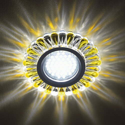 DLS-L145 GU5.3 GLASSY-GOLD Светильник декоративный встраиваемый, серия Luciole, Без лампы, цоколь GU5.3, Доп, светодиодная подсветка 3Вт, Стекло, Зеркальный-прозрачный+светло-желтый - фото 6