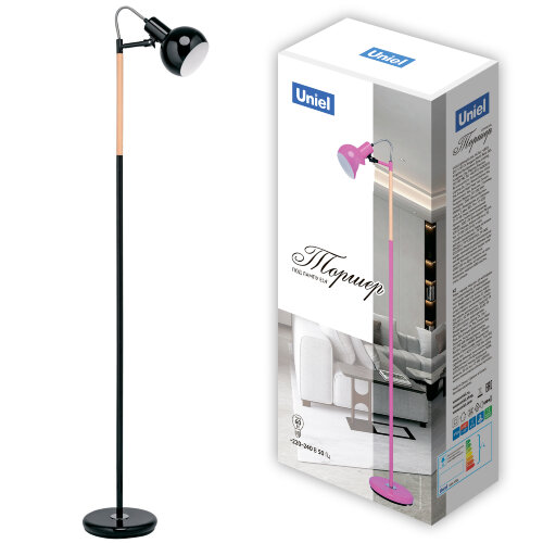 UML-T702 E14 BLACK Торшер напольный под лампу Е14, 60W, с регулировкой наклона. Механический выключатель. Черный. ТМ Uniel - фото
