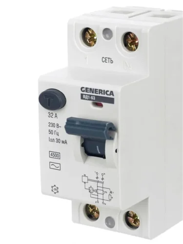 Выключатель дифференциального тока (УЗО) 2п 32А 30мА тип AC ВД1-63 GENERICA MDV15-2-032-030 - фото 8