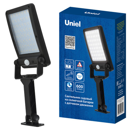 USL-F-561-PT165 SENSOR N1 Садовый светильник на солнечной батарее, с датчиком движения, 6Вт, Кронштейн в-к, Белый свет 4000K, Корпус черный, TM Uniel - фото 7