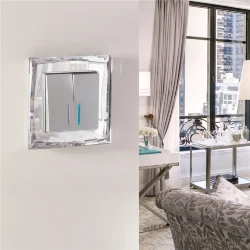 W1120109/ Выключатель двухклавишный с подсветкой (cеребряный рифленый) W1120109