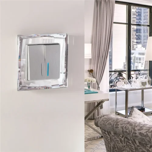 W1120109/ Выключатель двухклавишный с подсветкой (cеребряный рифленый) W1120109 - фото 2