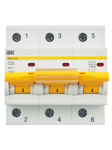 Выключатель автоматический модульный 3п C 25А 10кА ВА47-100 KARAT IEK MVA40-3-025-C - фото 2