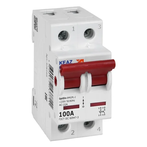 Выключатель нагрузки модульный 2п 100А OptiDin BM63PL-2100-УХЛ3 (ВМ63PL) КЭАЗ 328166 - фото