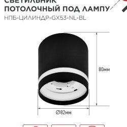 Светильник потолочный НПБ ЦИЛИНДР-GX53-NL-BL под лампу GX53 82х80мм черный IN HOME