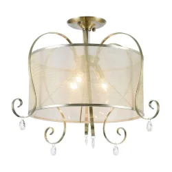 Светильники серии Simone выполнены в классическом стиле. Арматура цвета «античное серебро», абажуры из органзы на ПВХ. Люстры подходят для помещений с невысокими потолками благодаря конструкции «2 в 1». Дизайн изделий дополнен декоративными подвесками. (Б