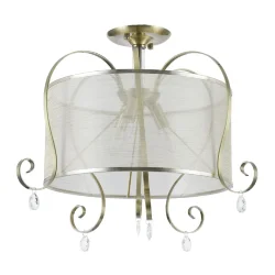 Светильники серии Simone выполнены в классическом стиле. Арматура цвета «античное серебро», абажуры из органзы на ПВХ. Люстры подходят для помещений с невысокими потолками благодаря конструкции «2 в 1». Дизайн изделий дополнен декоративными подвесками. (Б