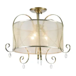 Светильники серии Simone выполнены в классическом стиле. Арматура цвета «античное серебро», абажуры из органзы на ПВХ. Люстры подходят для помещений с невысокими потолками благодаря конструкции «2 в 1». Дизайн изделий дополнен декоративными подвесками. (Б