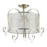 Светильники серии Simone выполнены в классическом стиле. Арматура цвета «античное серебро», абажуры из органзы на ПВХ. Люстры подходят для помещений с невысокими потолками благодаря конструкции «2 в 1». Дизайн изделий дополнен декоративными подвесками. (Б